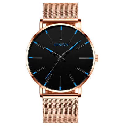 2023 Minimalist Men&#39;s Fashion Ultra Thin Watches Simple Men Business Stainless Steel Mesh Belt Quartz Watch relogio masculino Mesh Rose Blue