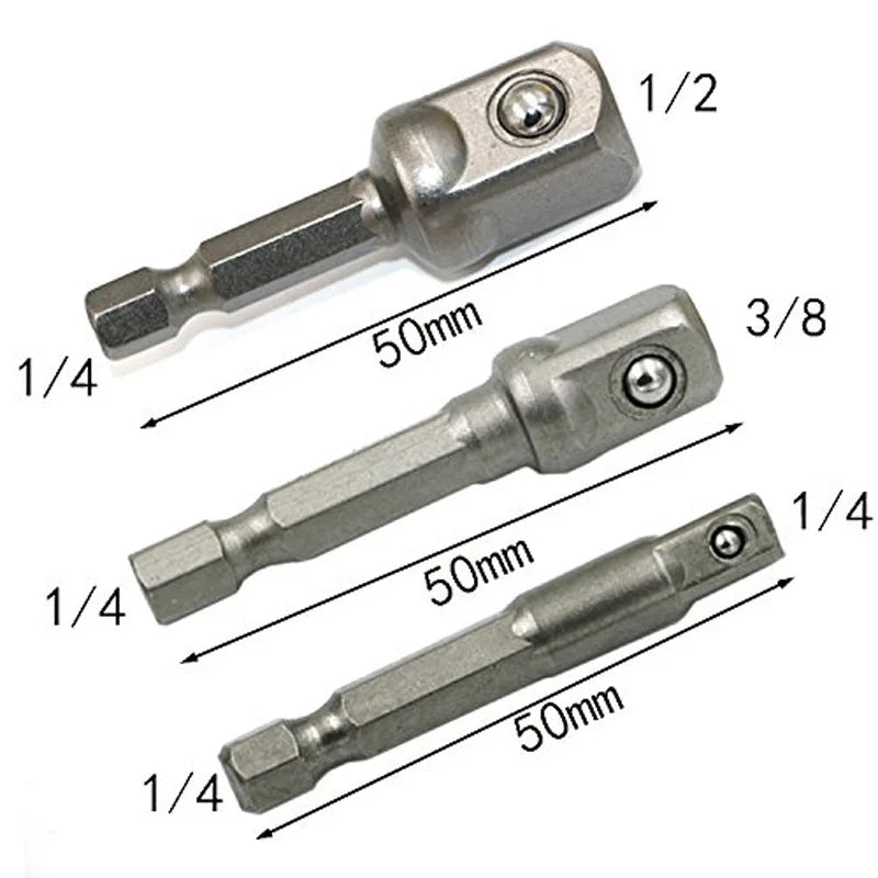 Chrome Vanadium Steel Socket Adapter Set Hex Shank 1/4&quot; 3/8&quot; 1/2&quot; Extension Drill Bits Bar Set Power Tools TF003 3pcs 1 4 3 8 1 2