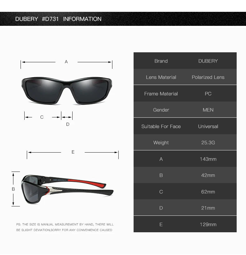 DUBERY® Polarized Night Vision Sunglasses Men's Driving Sun Glasses For Men Square Sport Brand Luxury Mirror Shades Oculos 120