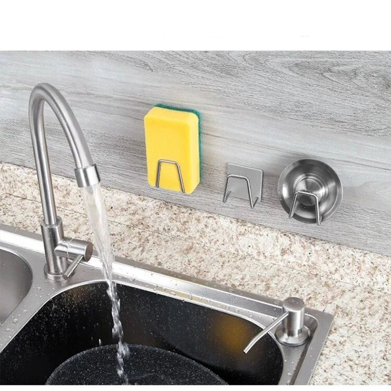 Kitchen Stainless Steel Sink Sponges Holder Self Adhesive Drain Drying Rack Kitchen Wall Hooks Accessories Storage Organizer