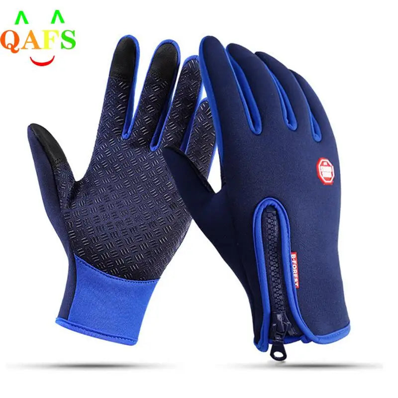 Outdoor Winter Gloves Waterproof Moto Thermal Fleece Lined Resistant Touch Screen Non-slip Motorbike Riding blue