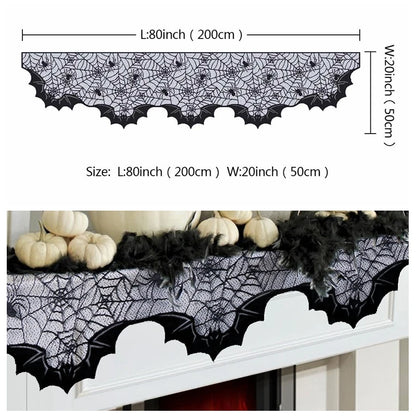 Ourwarm Halloween Party Black Lace Spiderweb Fireplace Mantle Scarf Table Cloth Horror Props Halloween Party Favor Decoration A1 China