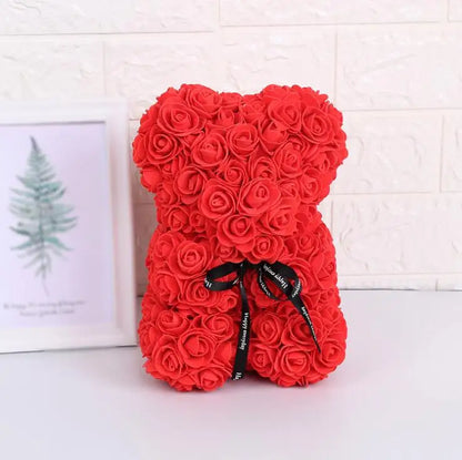 Artificial Flowers 25cm Rose Bear Girlfriend Anniversary Christmas Valentine's Day Gift Birthday Present For Wedding Party Red Without Crown