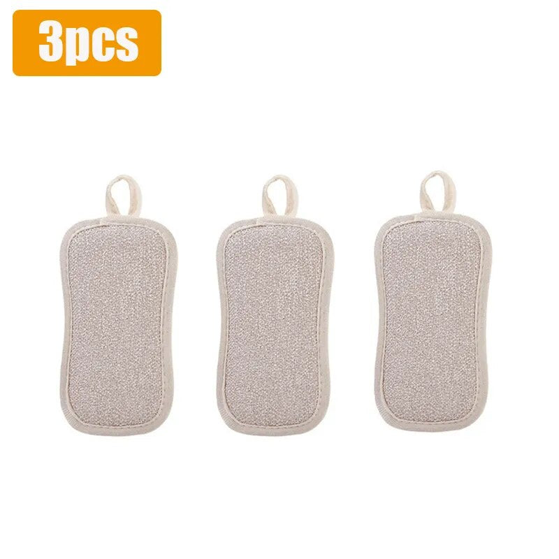 Kitchen Cleaning Magic Sponge Dishcloth Double Sided Scouring Pad Rag Scrubber Sponges For Dishwashing Pot Kitchen Cleaning Tool 3PC