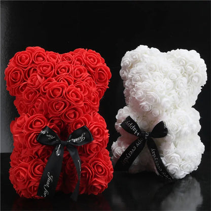 Artificial Flowers 25cm Rose Bear Girlfriend Anniversary Christmas Valentine's Day Gift Birthday Present For Wedding Party