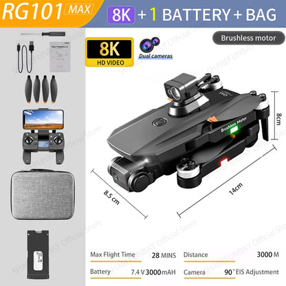 NEW RG101 MAX GPS Drone 8K Professional Dual HD Camera FPV 3Km Aerial Photography Brushless Motor Foldable Quadcopter Toys RG101 MAX 8K 1B Bag CHINA