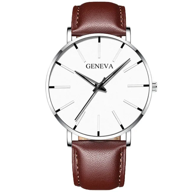 2023 Minimalist Men&#39;s Fashion Ultra Thin Watches Simple Men Business Stainless Steel Mesh Belt Quartz Watch relogio masculino Leather Silver Brown