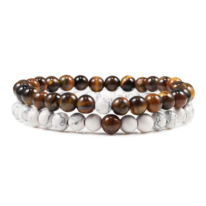 Set Bracelet Couples Distance Black White Natural Lava Stone Tiger Eye Beaded Yoga Bracelets for Men Women Elastic Rope Jewelry 6mm white-tiger eye