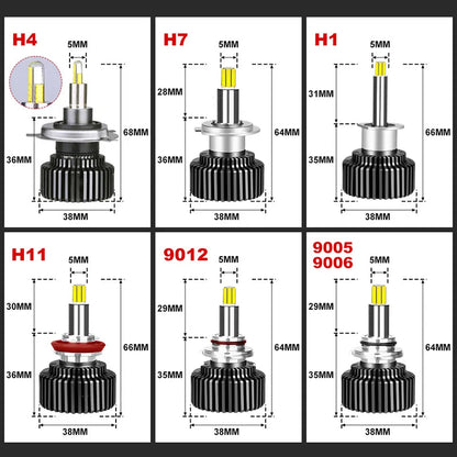 H7 H11 9005 HB3 9006 HB4 LED Car Lights H1 9012 HIR2 Headlights Bulbs 360° 6000K White/8000K Ice Blue 20000 Lumen