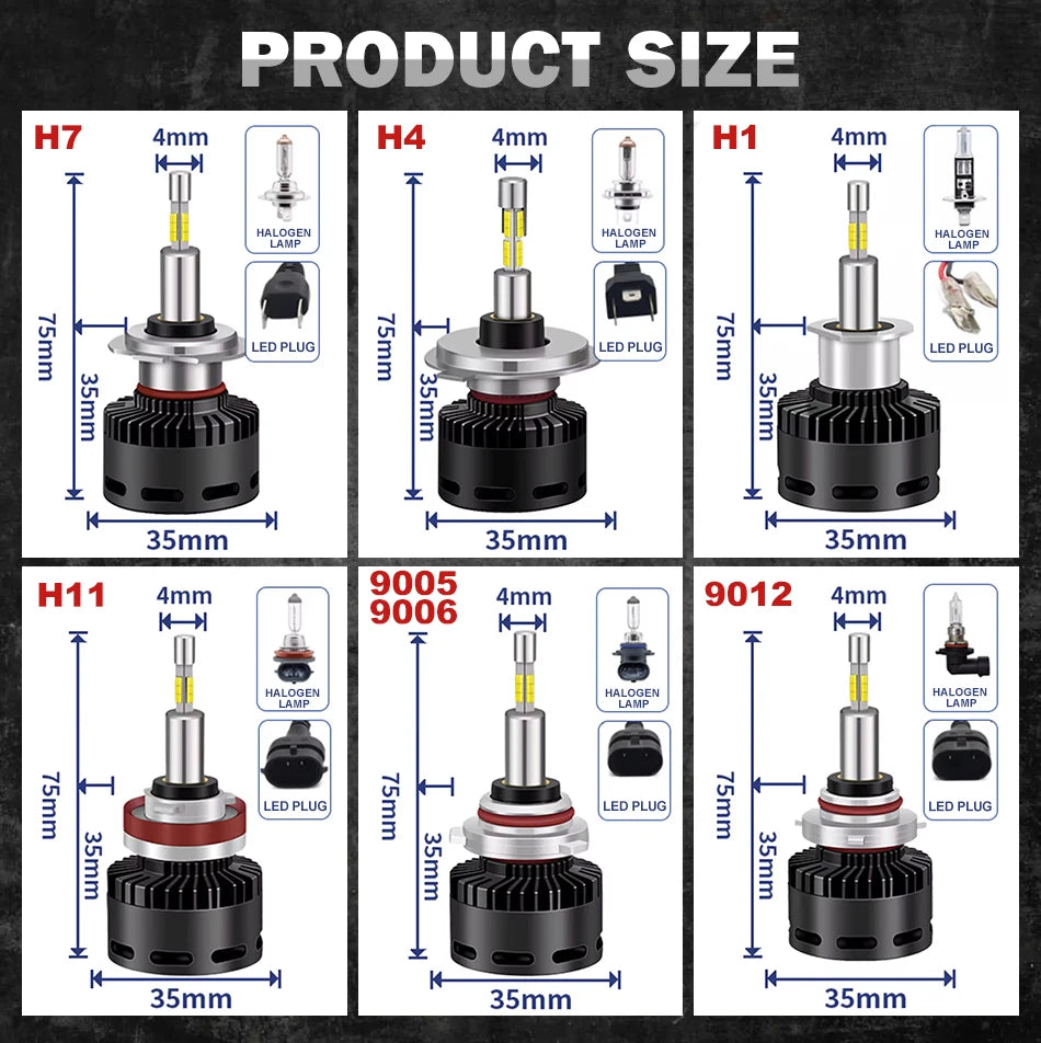 H7 LED CANBUS 360 for Projector Lenses 500000LM H11 H1 H4 LED H8 Headlight Bulbs HB3 9005 HB4 9006 Hir2 9012 LED Fog Light 6000K