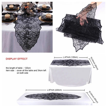 Ourwarm Halloween Party Black Lace Spiderweb Table Cloth 100cm Table Covers Window Hanging Horror Halloween Party Decoration Table runner 1 China