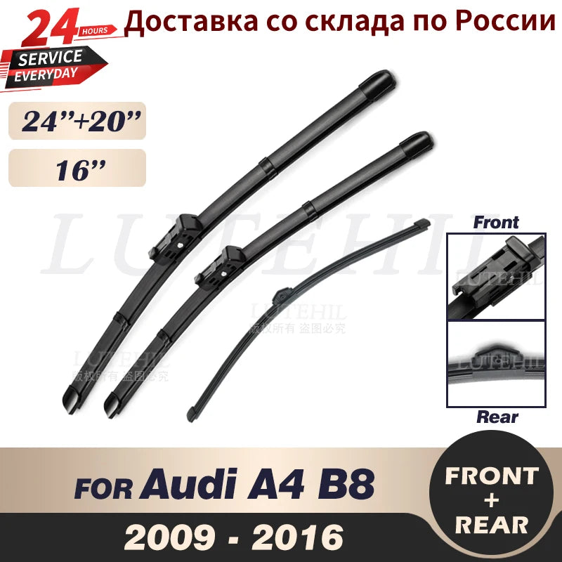 Wiper Front Rear Wiper Blades Set For Audi A4 B8 2009 2010 2011 2012 2013 2014 2015 2016Windshield Windscreen Window 24"+20"+16"