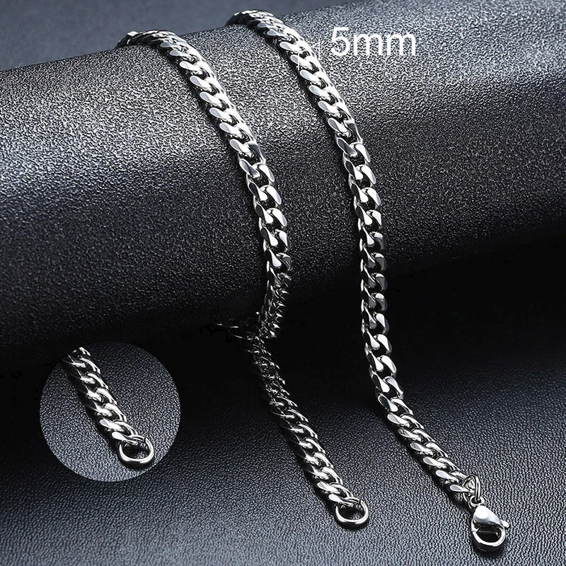 Vnox Cuban Chain Necklace for Men Women, Basic Punk Stainless Steel Curb Link Chain Chokers,Vintage Gold Tone Solid Metal Collar 5mm Silver Cuban