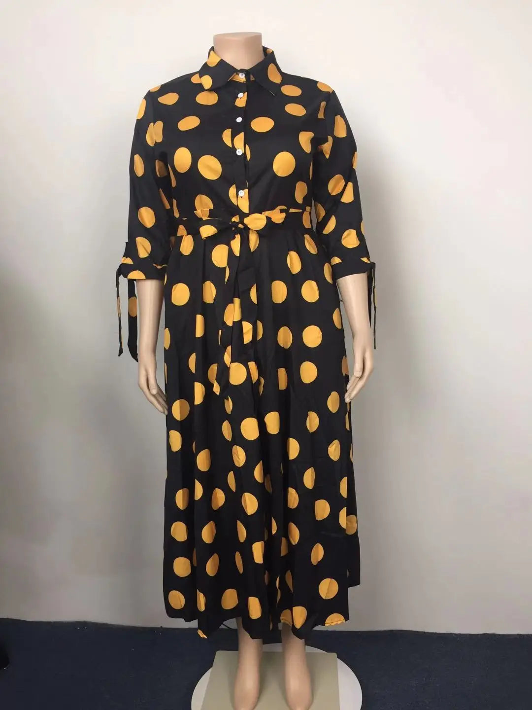 CM.YAYA Autumn Dot Print Button Up Plus Size XL-5XL Women Blousers Maxi Dress Vestidos Streetwear Long Dresses Vestidos