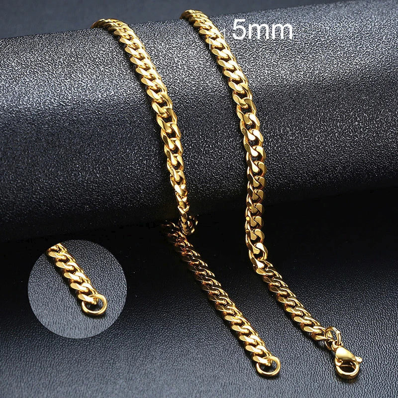 Vnox Cuban Chain Necklace for Men Women, Basic Punk Stainless Steel Curb Link Chain Chokers,Vintage Gold Tone Solid Metal Collar 5mm Gold Cuban