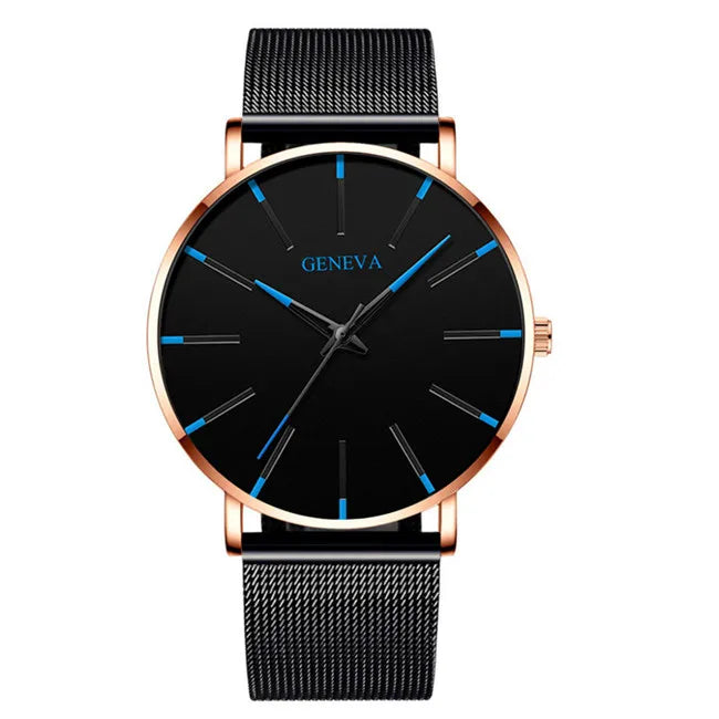 2023 Minimalist Men&#39;s Fashion Ultra Thin Watches Simple Men Business Stainless Steel Mesh Belt Quartz Watch relogio masculino Mesh Blue Rose