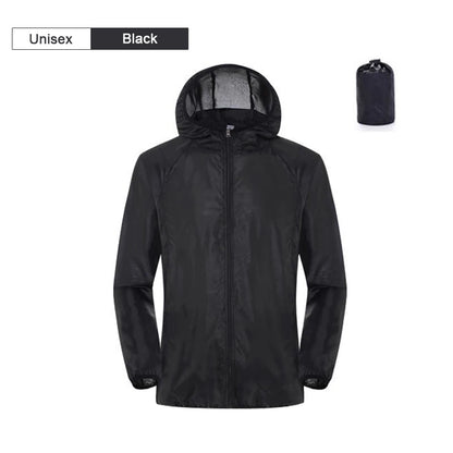 Camping Rain Jacket Men Women Waterproof Sun Protection Clothing Fishing Hunting Clothes Quick Dry Skin Windbreaker With Pocket Unisex-Black