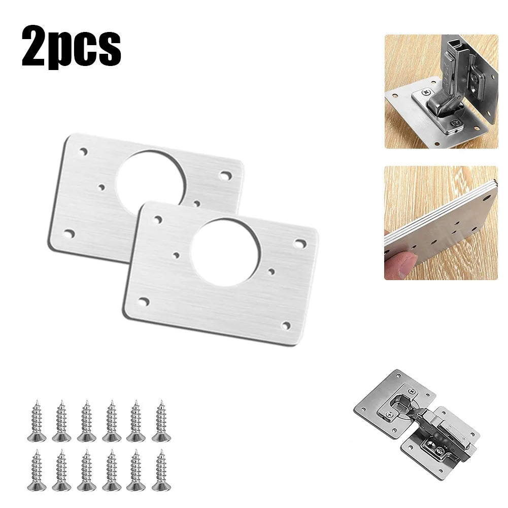 2/4/10Pcs Hinge Repair Plate Cabinet Hinge Repair Stainless Steel Hinge Furniture Hardware Door Mounting Fixing Plate With Screw 2pcsA CHINA