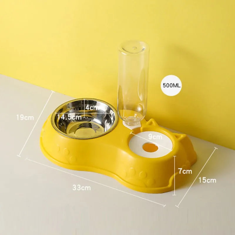 500ML Dog Bowl Cat Feeder Bowl With Dog Water Bottle Automatic Drinking Pet Bowl Cat Food Bowl Pet Stainless Steel Double 3 Bowl