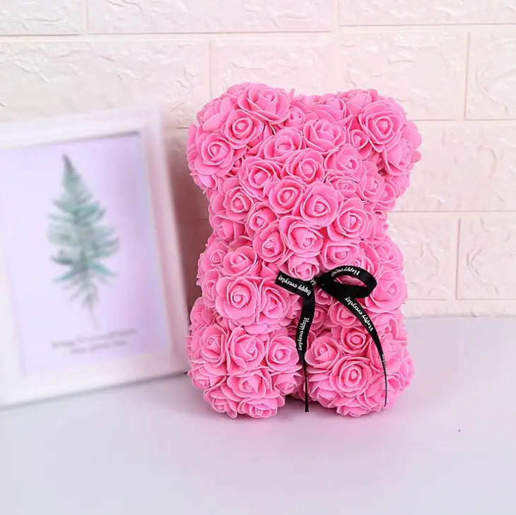 Artificial Flowers 25cm Rose Bear Girlfriend Anniversary Christmas Valentine's Day Gift Birthday Present For Wedding Party Pink Without Crown