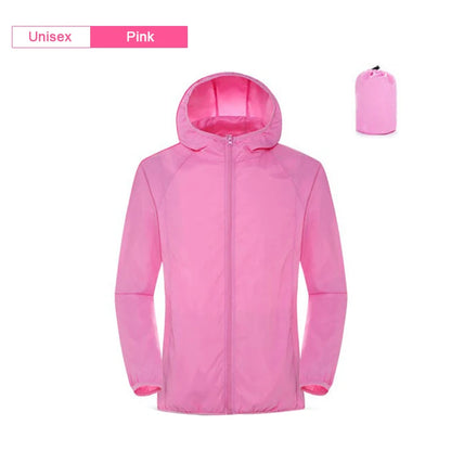 Camping Rain Jacket Men Women Waterproof Sun Protection Clothing Fishing Hunting Clothes Quick Dry Skin Windbreaker With Pocket Unisex-Pink