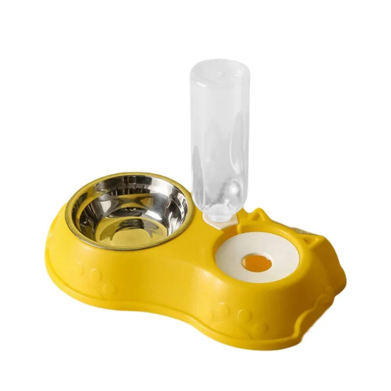 500ML Dog Bowl Cat Feeder Bowl With Dog Water Bottle Automatic Drinking Pet Bowl Cat Food Bowl Pet Stainless Steel Double 3 Bowl 2 in 1 Yellow