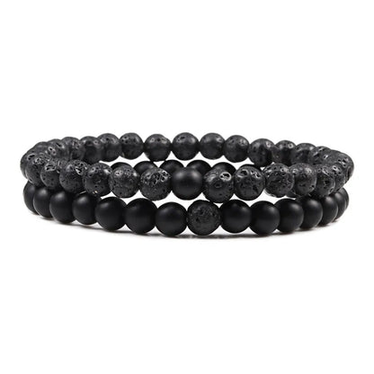 Set Bracelet Couples Distance Black White Natural Lava Stone Tiger Eye Beaded Yoga Bracelets for Men Women Elastic Rope Jewelry 6mm Matte-lava