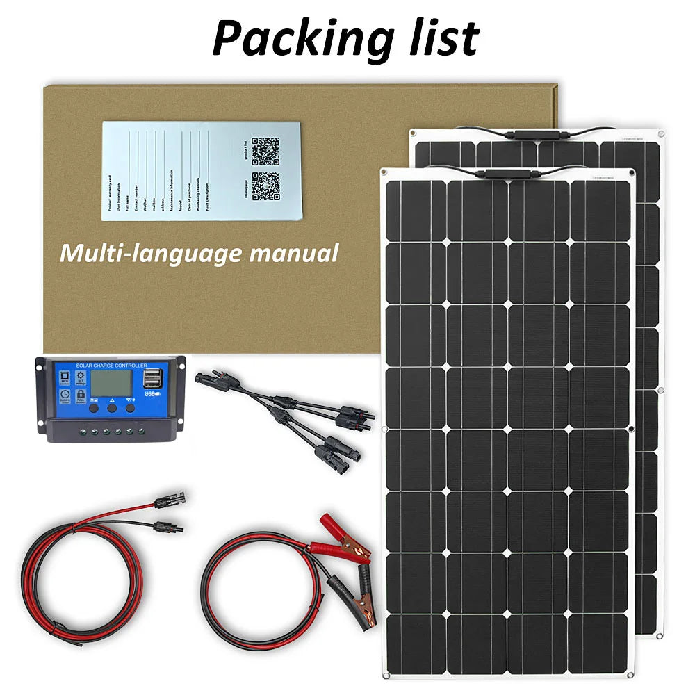 solar panel kit and 300w 200w 100w flexible solar panels 12v 24v high efficiency battery charger module