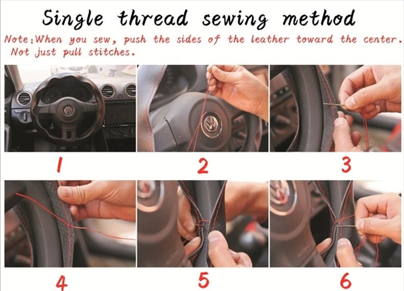 Car Steering Wheel Braid Cover with Needles And Thread Leather Car Steering Wheel Cover 7 Color DIY Braid Auto Accessories