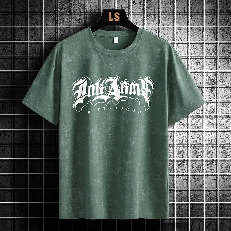 HIO HOP Loose Mens T-shirts Casual Print Summer Short Sleeves Grey Green Tshirt Tees Plus Oversize 2318 3