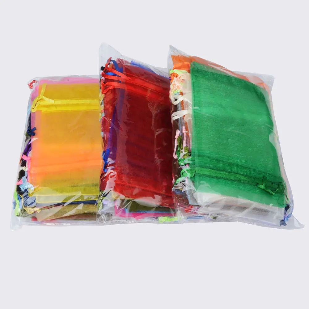 100pcs 24 Colors Jewelry Packaging Bag 5*7 7*9 9*12 10*15cm Organza Bags Gift Storage Wedding Drawstring Pouches Wholesales