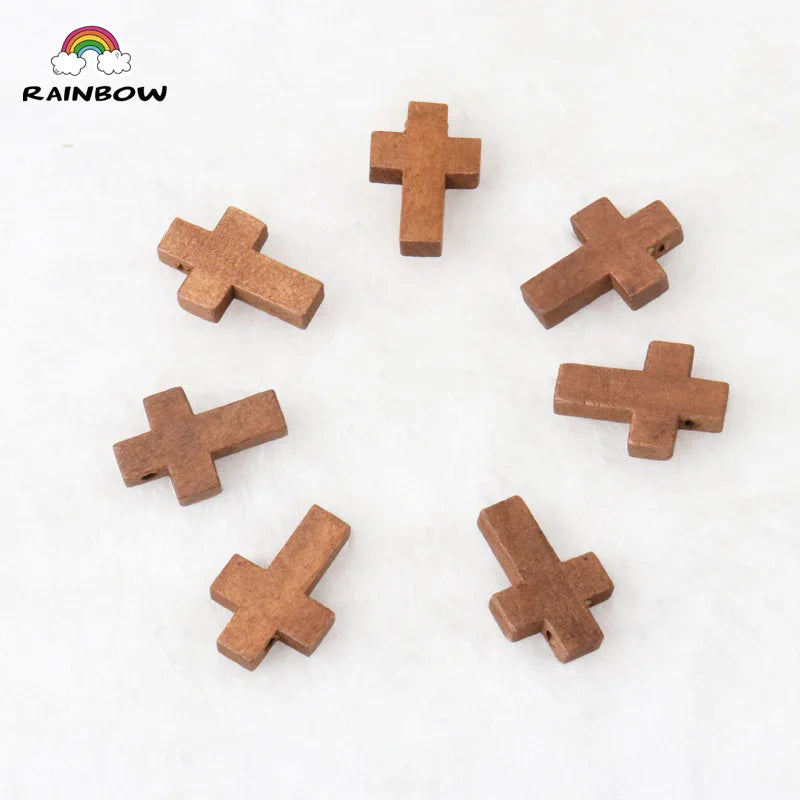 Natural Wooden Faceted Wooden Cross Geometric Spacer beads For Jewelry making Handmake DIY Accessory 23x15mm 50pcs