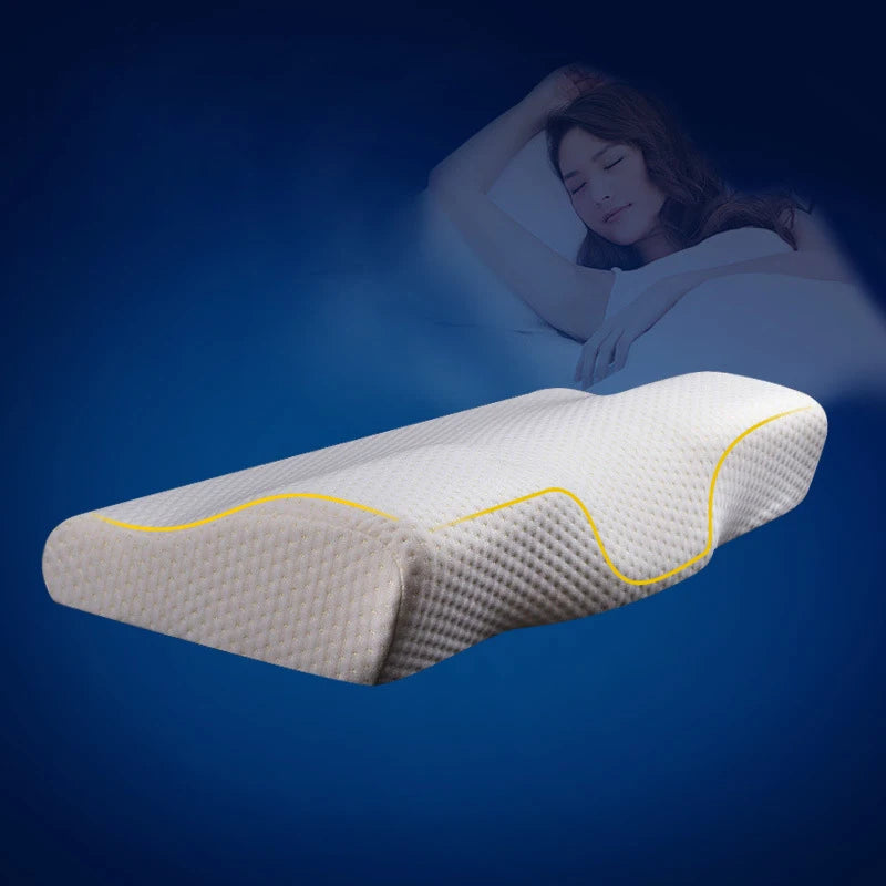 Memory Foam Bedding Pillow Neck protection Slow Rebound Memory Foam Butterfly Shaped Pillow Health Cervical Neck size in 50*30CM White China