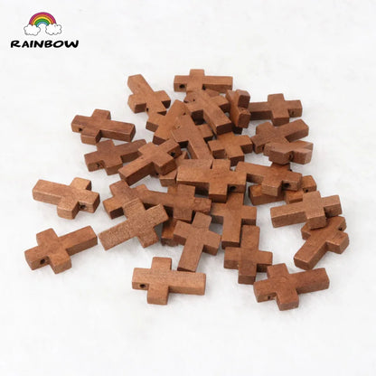 Natural Wooden Faceted Wooden Cross Geometric Spacer beads For Jewelry making Handmake DIY Accessory 23x15mm 50pcs