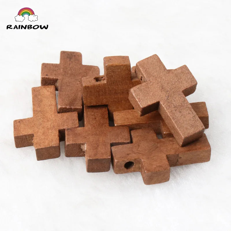 Natural Wooden Faceted Wooden Cross Geometric Spacer beads For Jewelry making Handmake DIY Accessory 23x15mm 50pcs