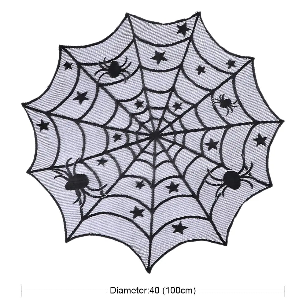 Ourwarm Halloween Party Black Lace Spiderweb Table Cloth 100cm Table Covers Window Hanging Horror Halloween Party Decoration