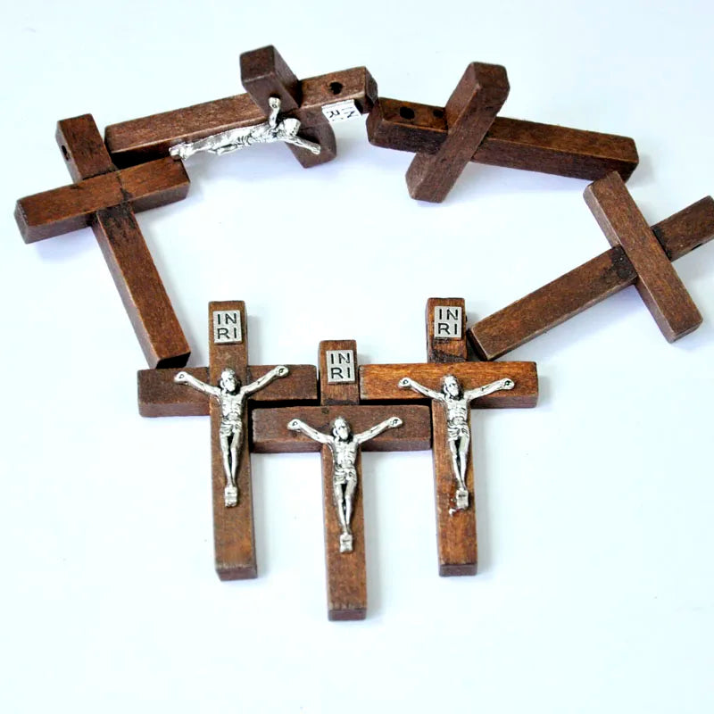 20 Pcs New Wood Jesus Cross Pendant Charms Christian Catholic Believers Faith Ornaments Jewelry Lots LR4100