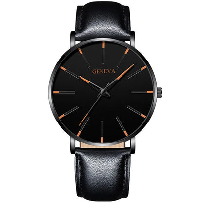 2023 Minimalist Men&#39;s Fashion Ultra Thin Watches Simple Men Business Stainless Steel Mesh Belt Quartz Watch relogio masculino Leather Black Orange