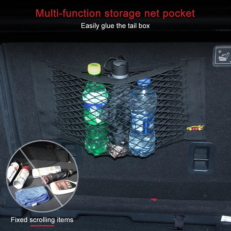 Car Back Rear Trunk Storage Net Seat Elastic String Net Magic Sticker Mesh Storage Bag Auto Organizer Seat Back Bag Freeshipping