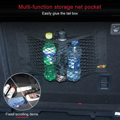 Car Back Rear Trunk Storage Net Seat Elastic String Net Magic Sticker Mesh Storage Bag Auto Organizer Seat Back Bag Freeshipping