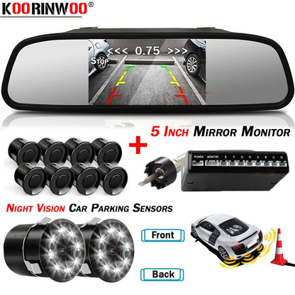 Koorinwoo LCD 5" Mirror Smart System for HD Parking Sensor 8/4 Radar Front Camera Rear View Cam Sounds System Parking Assistance