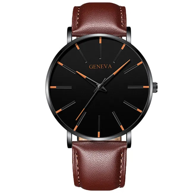 2023 Minimalist Men&#39;s Fashion Ultra Thin Watches Simple Men Business Stainless Steel Mesh Belt Quartz Watch relogio masculino Leather Brown Orange