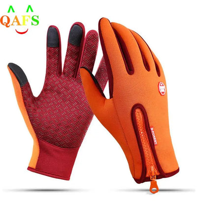 Outdoor Winter Gloves Waterproof Moto Thermal Fleece Lined Resistant Touch Screen Non-slip Motorbike Riding orange