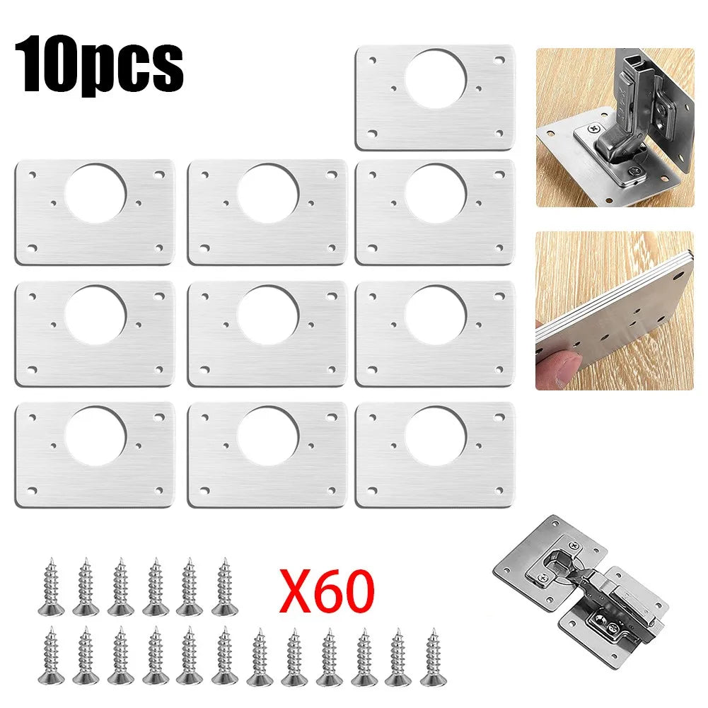 2/4/10Pcs Hinge Repair Plate Cabinet Hinge Repair Stainless Steel Hinge Furniture Hardware Door Mounting Fixing Plate With Screw 10pcsA CHINA