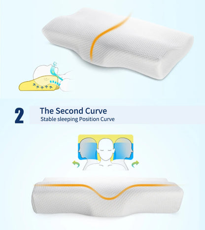 Memory Foam Bed Orthopedic Pillow Neck Protection Slow Rebound Memory Pillow Butterfly Shaped Health Cervical Neck Size 60/50 cm