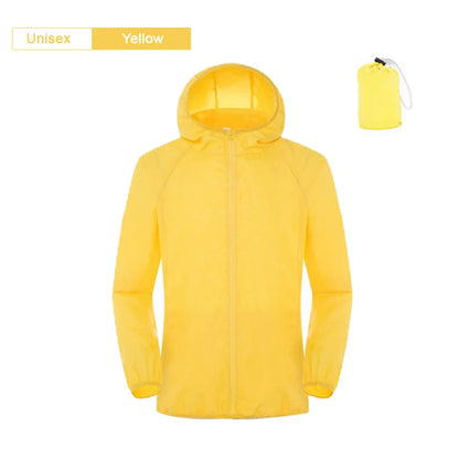 Camping Rain Jacket Men Women Waterproof Sun Protection Clothing Fishing Hunting Clothes Quick Dry Skin Windbreaker With Pocket Unisex-Yellow