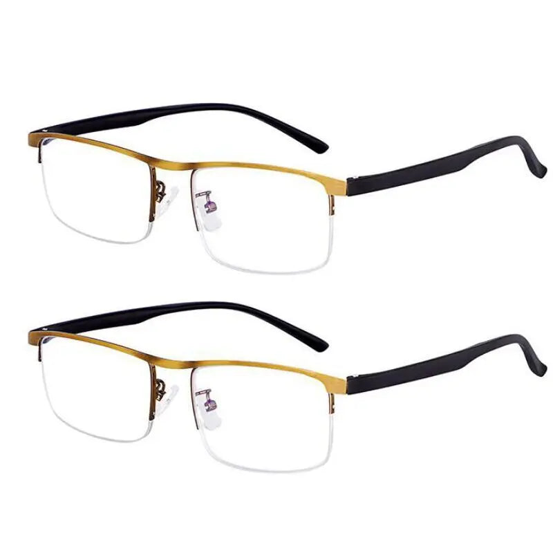 Intelligent Multifocal progressive reading glasses for men women near and dual-use Anti-Blue Light automatic adjustment Eyewear 2PCS Gold