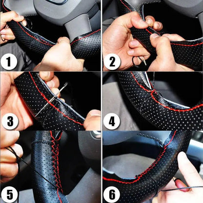 Hand Sewing Steering Wheel Cover Microfiber Leather Sweat-absorbent Breathable Car Steering Wheel Cover