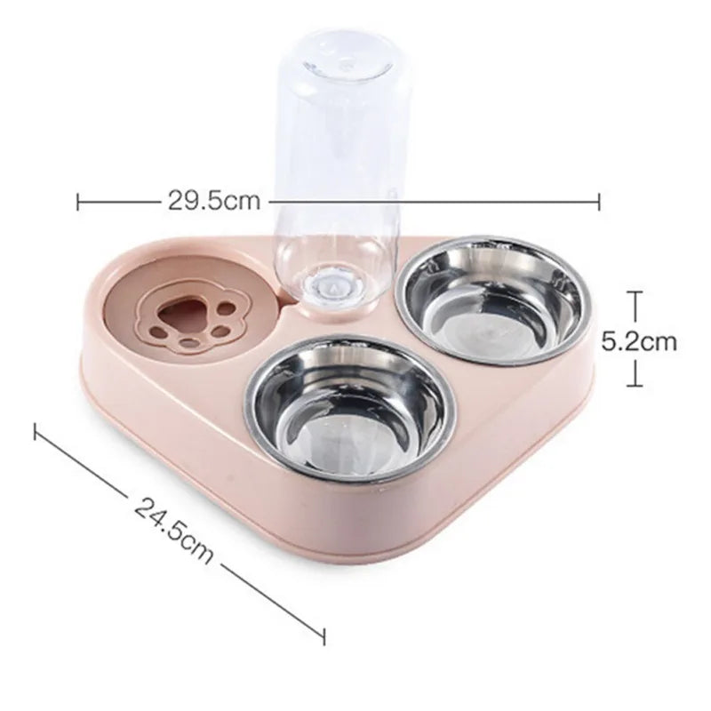 500ML Dog Bowl Cat Feeder Bowl With Dog Water Bottle Automatic Drinking Pet Bowl Cat Food Bowl Pet Stainless Steel Double 3 Bowl