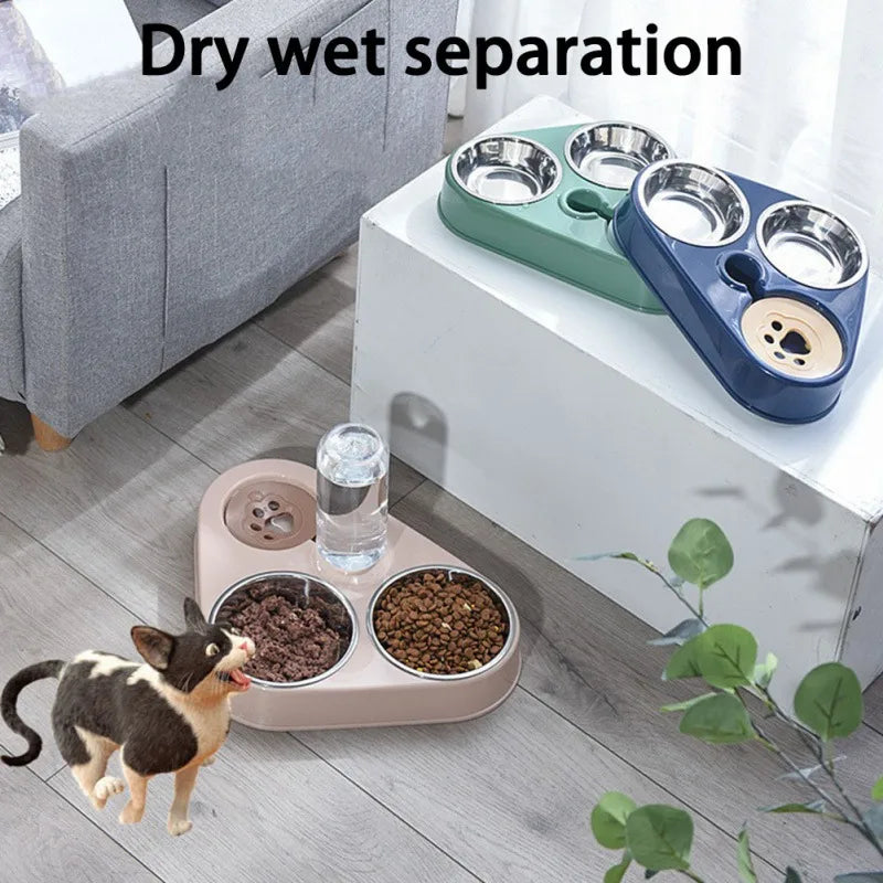 500ML Dog Bowl Cat Feeder Bowl With Dog Water Bottle Automatic Drinking Pet Bowl Cat Food Bowl Pet Stainless Steel Double 3 Bowl